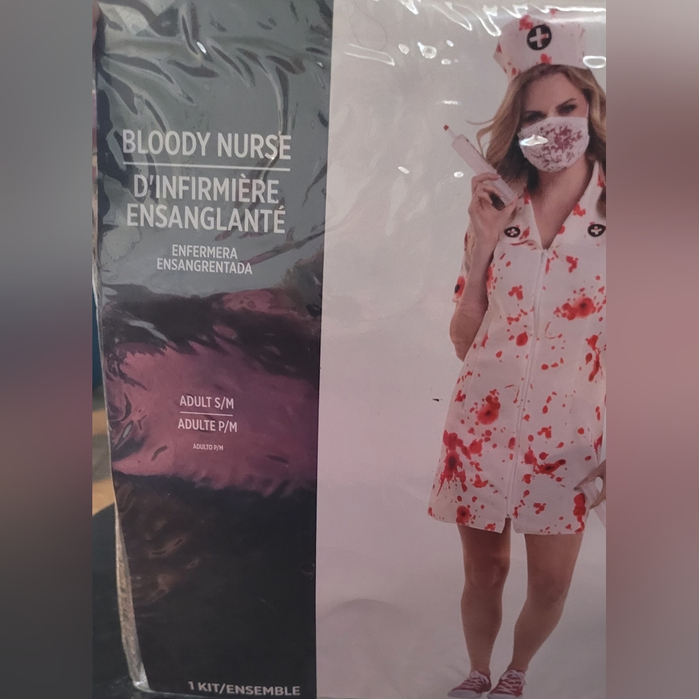Bloody Nurse Costume with Hat. Adult Size S/M
